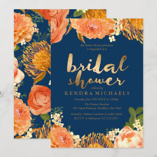 Gold & Oranje florale bridal Shower Kaart