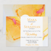 *~* Gold Oranje Fuchsia Waterverf Weddenschap Kaart (Voorkant / Achterkant)