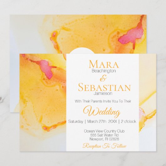 *~* Gold Oranje Fuchsia Waterverf Weddenschap Kaart (Voorkant / Achterkant)