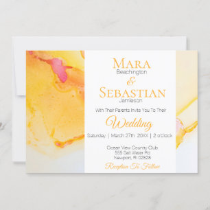 *~* Gold Oranje Fuchsia Waterverf Weddenschap Kaart