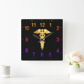 Gold oranje medisch waarschuwingsbord vierkante klok (Huis)