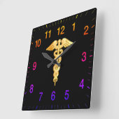 Gold oranje medisch waarschuwingsbord vierkante klok (Hoek)