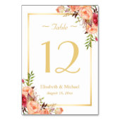 Gold Oranje Roos Floral Chic Wedding Table Number Kaart (Achterkant)