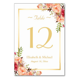 Gold Oranje Roos Floral Chic Wedding Table Number Kaart
