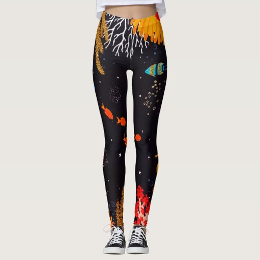 Gold Oranje tropische zomer onderwater Leggings (Voorkant)
