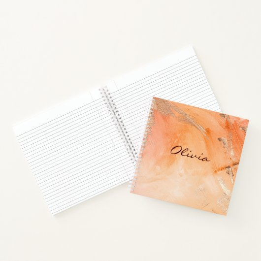 Gold Oranje Waterverf Abstract naamscript Notitieboek (Binnen)