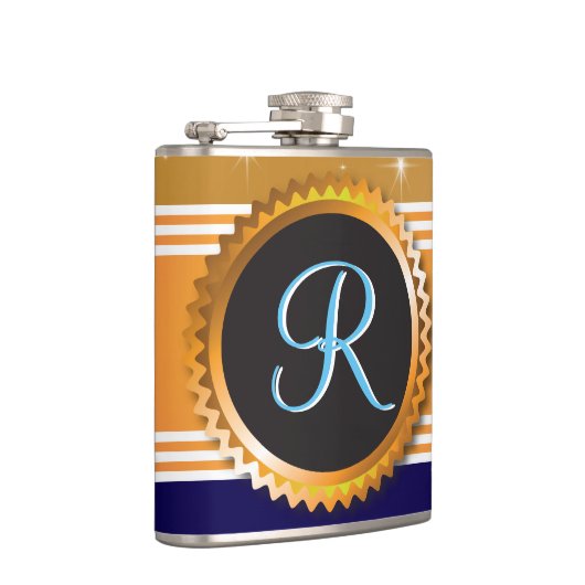 Gold Orb Stars Sapphire Blue Monogram Heupfles (Rechts)