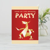 Gold Origami Jaar van de Draak op de Rode Partij Kaart (Staand voorkant)