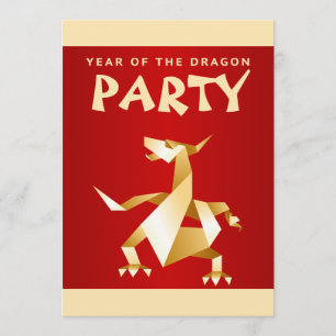 Gold Origami Jaar van de Draak op de Rode Partij Kaart