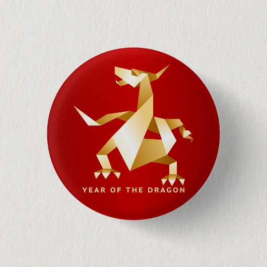 Gold Origami Jaar van de Draak op Red Ronde Button 3,2 Cm (Voorkant)