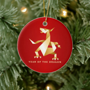 Gold Origami Jaar van de Draak op rood 2012 Keramisch Ornament