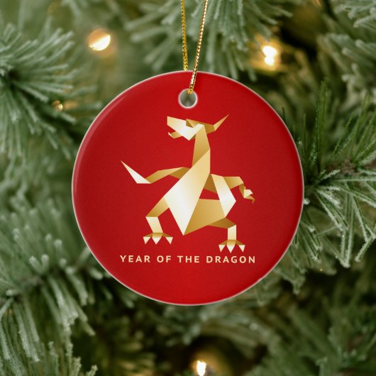 Gold Origami Jaar van de Draak op rood 2012 Keramisch Ornament (Boom)