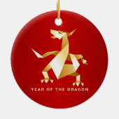 Gold Origami Jaar van de Draak op rood 2012 Keramisch Ornament (Achterkant)
