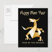 Gold Origami Year of the Dragon on Black 2012 Feestdagenkaart (Voorkant / Achterkant)