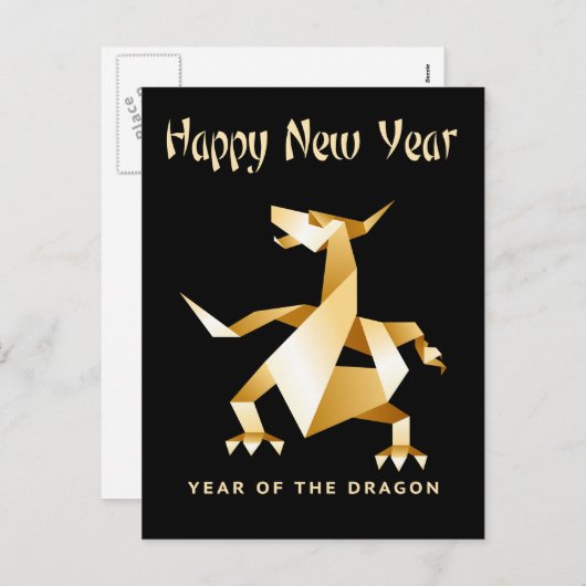 Gold Origami Year of the Dragon on Black 2012 Feestdagenkaart (Voorkant / Achterkant)