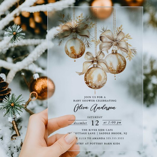 Gold Ornament Acryl Baby shower Uitnodiging