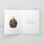 Gold Ornament Chocolate Plaid Cupcake Christmas Kaart (Binnen)