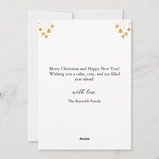 Gold Ornament Christmas Photo Greeting Card Feestdagenkaart (Achterkant)