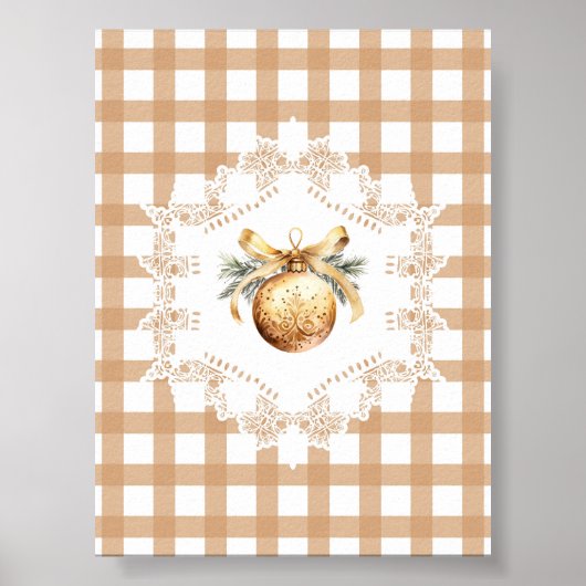 Gold Ornament Gingham Christmas Poster (Voorkant)