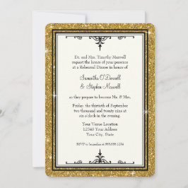 Gold Ornament Glitter Striped Classic Elegant Kaart