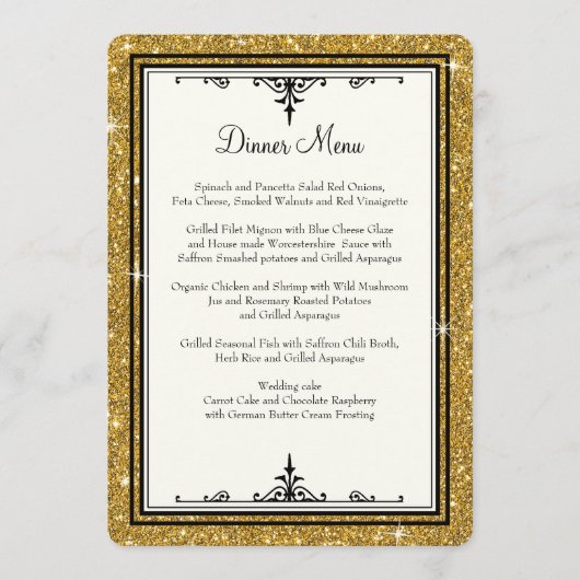 Gold Ornament Glitter Striped Classic Elegant Menu (Voorkant)