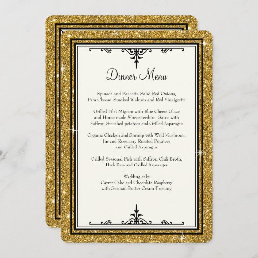 Gold Ornament Glitter Striped Classic Elegant Menu (Voorkant / Achterkant)