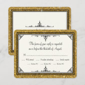Gold Ornament Glitter Striped Classic Elegant RSVP Kaartje (Voorkant / Achterkant)