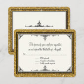 Gold Ornament Glitter Striped Classic Elegant RSVP Kaartje (Voorkant / Achterkant)