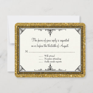 Gold Ornament Glitter Striped Classic Elegant RSVP Kaartje