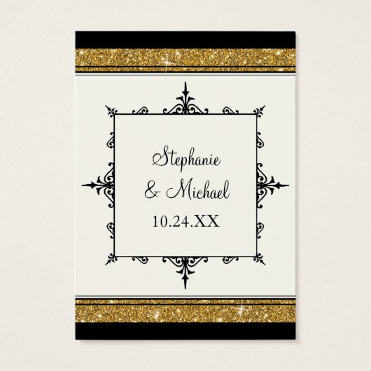 Gold Ornament Glitter Striped Classic Elegant Visitekaartje (Achterkant)