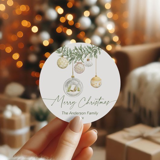 Gold Ornament Greenery Christmas Ronde Sticker