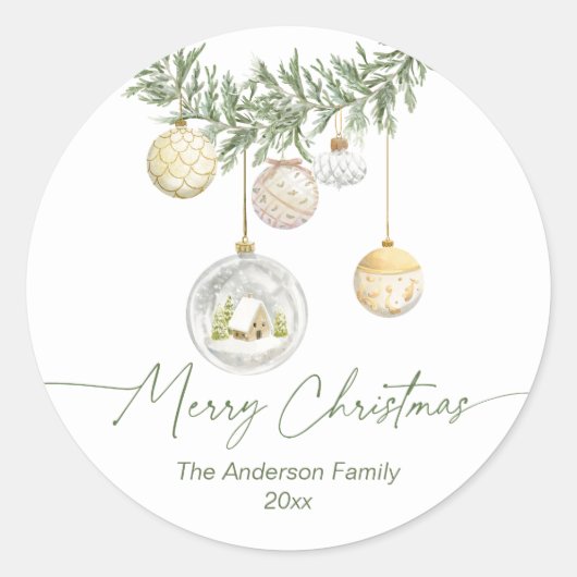 Gold Ornament Greenery Christmas  Ronde Sticker (Voorkant)