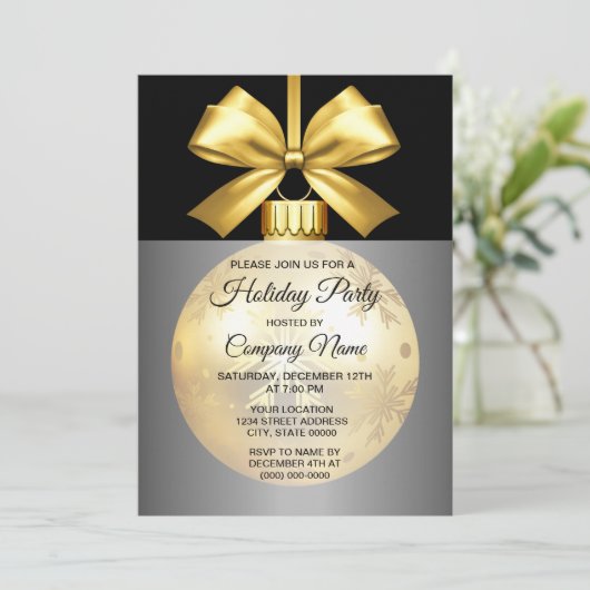 Gold Ornament Holiday Uitnodiging (Staand voorkant)