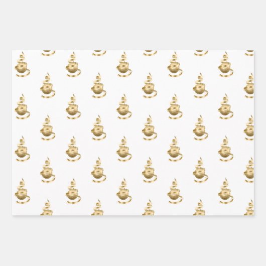 Gold Ornament Wrapping Paper Flat Sheet Set van 3 (Voorkant 2)