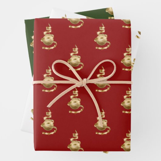 Gold Ornament Wrapping Paper Flat Sheet Set van 3 (In situ)