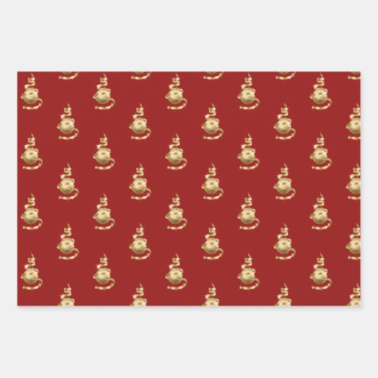 Gold Ornament Wrapping Paper Flat Sheet Set van 3 (Voorkant)