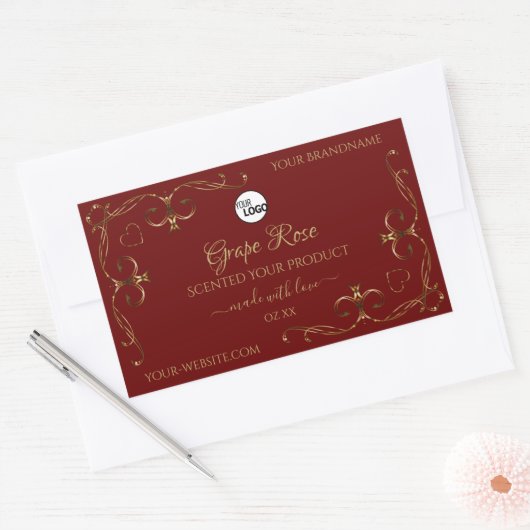 Gold Ornamental Corner Dark Red Product Label Logo (Envelop)