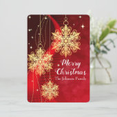 Gold Ornamenten en Red Ribbon Feestdagenkaart (Staand voorkant)