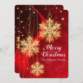 Gold Ornamenten en Red Ribbon Feestdagenkaart (Voorkant / Achterkant)