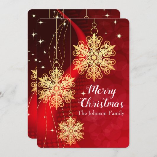 Gold Ornamenten en Red Ribbon Feestdagenkaart (Voorkant / Achterkant)
