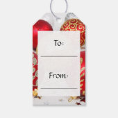 Gold Ornamenten, rode Ornamenten, Kerstmis, glitte Cadeaulabel (Voorkant)