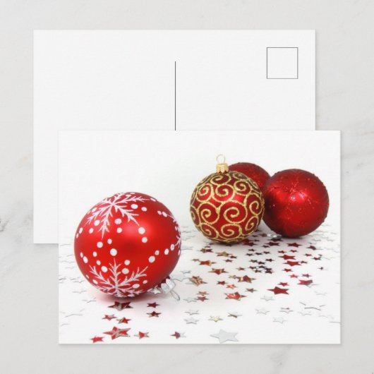 Gold Ornamenten, rode Ornamenten, Kerstmis, glitte Feestdagenkaart (Voorkant / Achterkant)