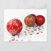 Gold Ornamenten, rode Ornamenten, Kerstmis, glitte Feestdagenkaart (Voorkant)