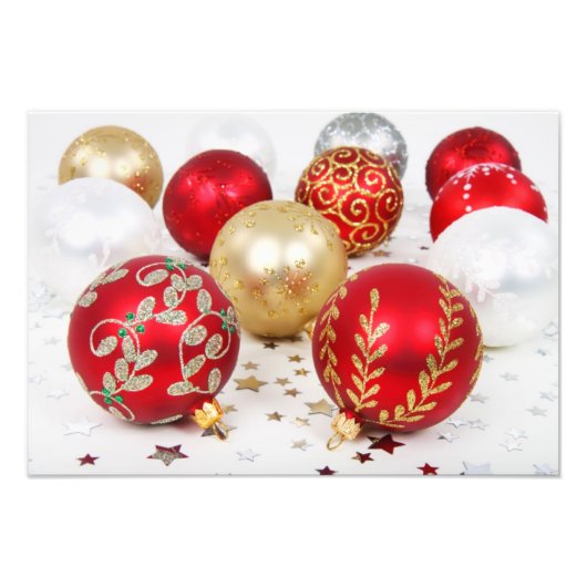 Gold Ornamenten, rode Ornamenten, Kerstmis, glitte Foto Afdruk (Voorkant)