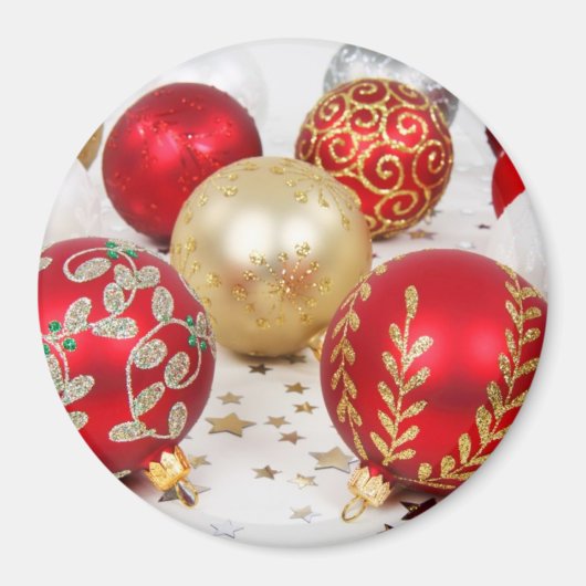 Gold Ornamenten, rode Ornamenten, Kerstmis, glitte Magneet (Voorkant)
