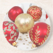 Gold Ornamenten, rode Ornamenten, Kerstmis, glitte Zandsteen Onderzetter (Voorkant)