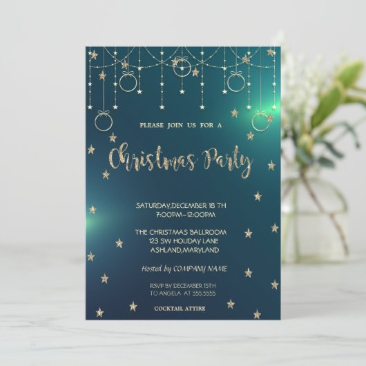 Gold Ornamenten, Sterren Green Company, kerstfeest Kaart (Staand voorkant)