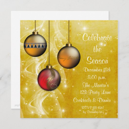 Gold Ornaments Glow Holiday Uitnodiging (Voorkant / Achterkant)