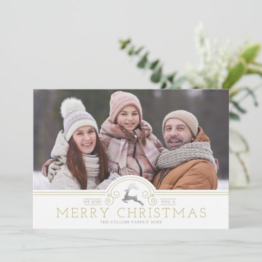 Gold Ornaments Merry Kerstkalligraphy Collage Feestdagenkaart (Staand voorkant)