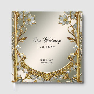 Gold Ornate White Floral Guest Book Gastenboek